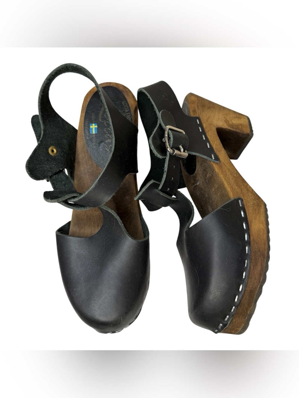 Lotta From Stockholm Black Leather Mary Jane Clogs sz 36 or US 5.5